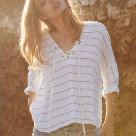 RAILS lily positano striped lace up tunic top - Picture 3 of 15